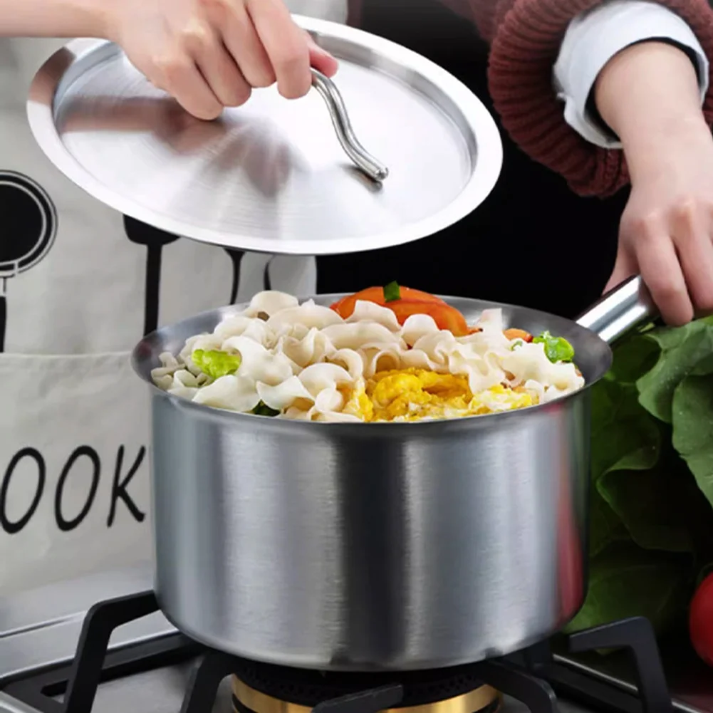 

Stainless Steel Milk Pot with Lid 16/18/20/22/24cm Sauce Pan for Boiling Milk Soup Noodles Frying Multi Stove Design