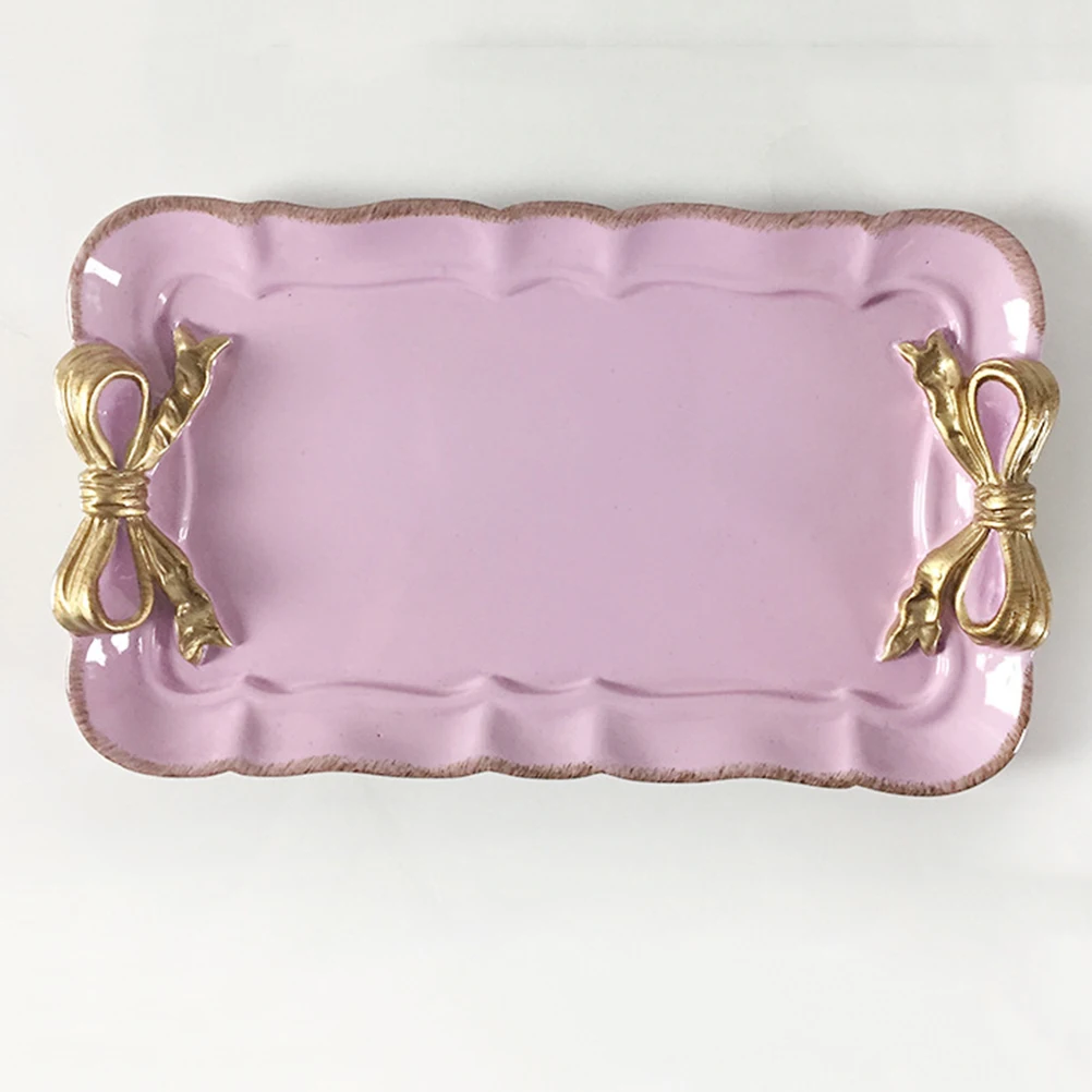 

Retro Bow Design Jewelry Dessert Tray H Painted Macaron Color Resin Material Snack Cupcake Biscuit Tray Storage Prop
