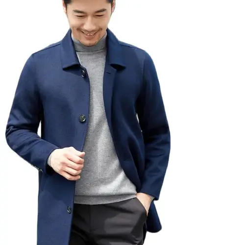 2023 남성용 폴로 칼라 재킷, 100% 순모 코트, 캐주얼 비즈니스 세트 탑, 트렌디 올 매치, 가을 및 겨울 