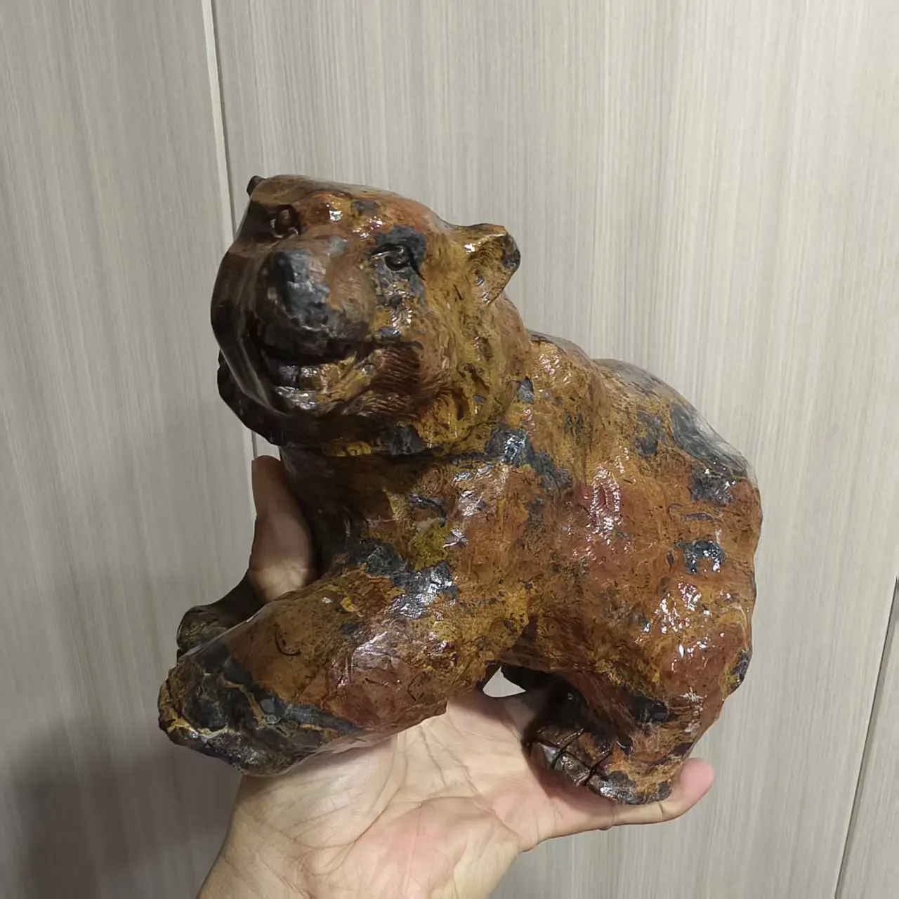 Natural Mountain Yellow Flower Stone Bear, Quartz Crystal Ore Carved Bear, Mineral Healing Ornament