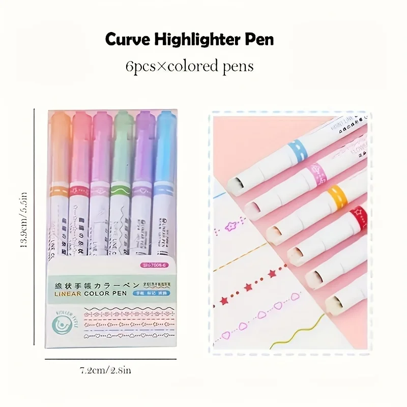 6Pcs/Set Flower Line Shape Highlighter Pen Roller Tip Curve Liner Marker Kawaii Korean Stationery School Office Supplies Gifts image 4