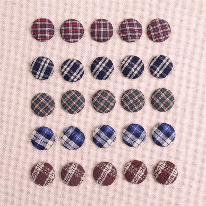 Newest 100pcs/lot 17mm color plaid pattern print fabric decoration rounds cabochon beads diy jewelry garment hair accessory