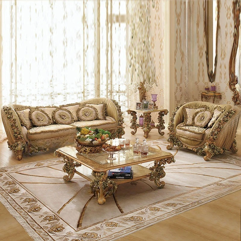

French court fabric sofa solid wood carving European luxury fabric sofa