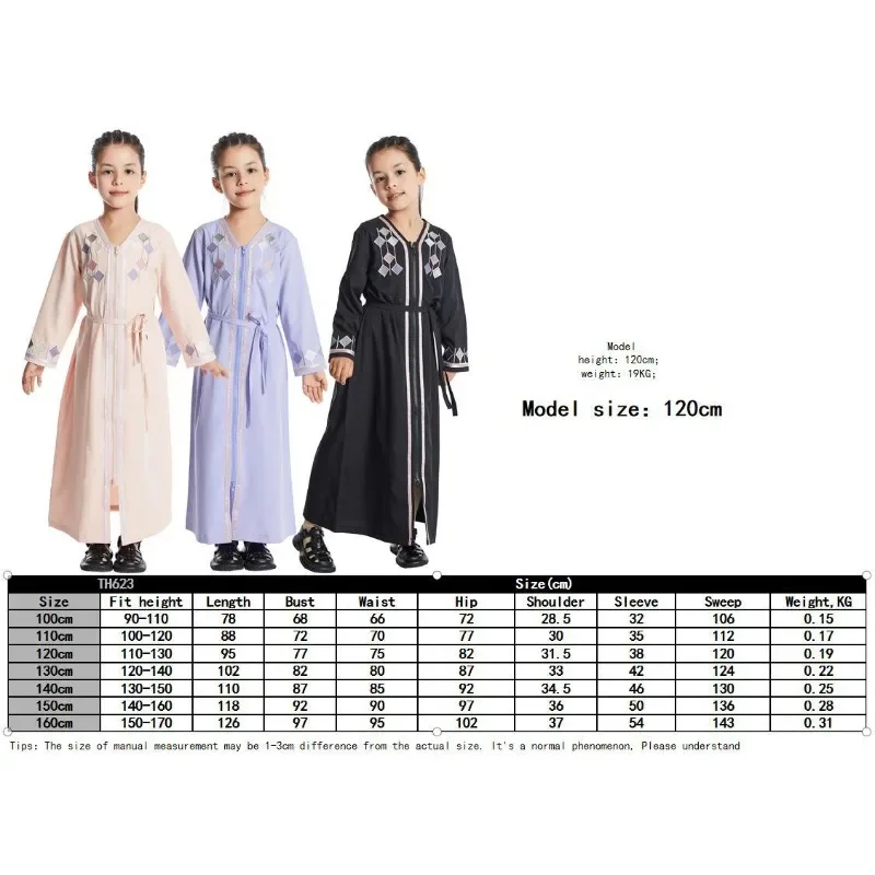 Muslim Children's Front Open Abaya Morocco Kaftan Islamic Children's Clothing Eid Al Fitr Ramadan Arab Robe Kaftan Dress