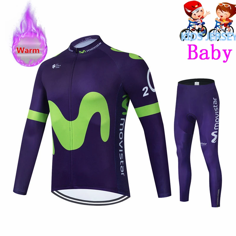 Movistar Team Winter Thermal Fleece Cycling Clothes Kids Long Sleeve Jersey Suit Bike MTB Clothing Pants Maillot Ciclismo Hombre