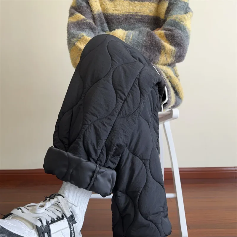 Pop Winter Thick Pants Men Warm Fashion Beige Straight Casual Pants Men Streetwear Loose Wide Leg Pants Mens Thicken Trousers S-