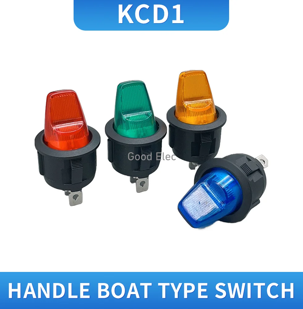 4pcs Handle circular boat shaped switch Handle 3-pin 2-speed boat shaped switch 20MM with light switch 12V/220V KCD1