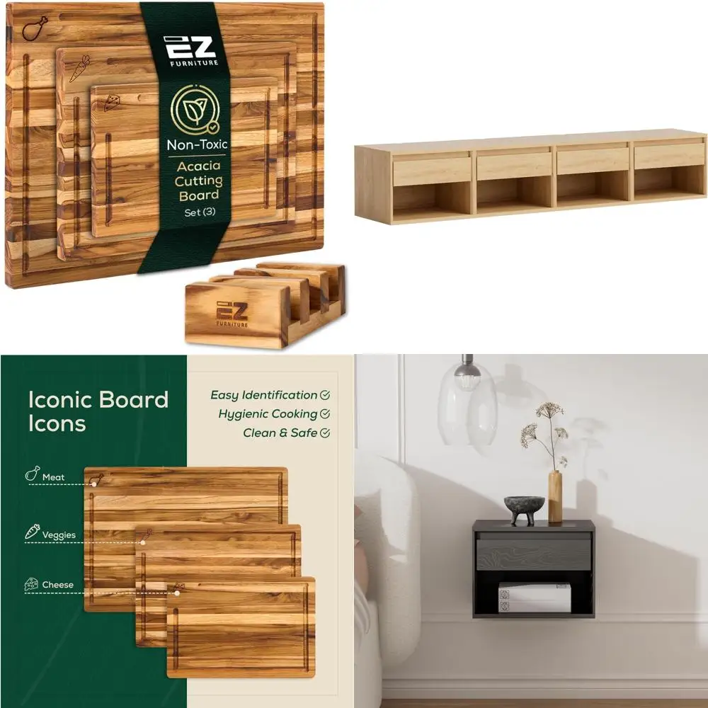 

Acacia Wood Cutting Board with Juice Groove and Handles - Pre-Oiled Premium Chopping Board for Kitchen Use