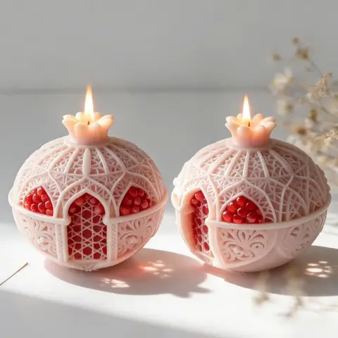 3D Geometrics Relief Pomegranate Silicone Candle Mold Handmade Aroma Gypsum Ornaments Molds Creative Ramadan Candle Mold