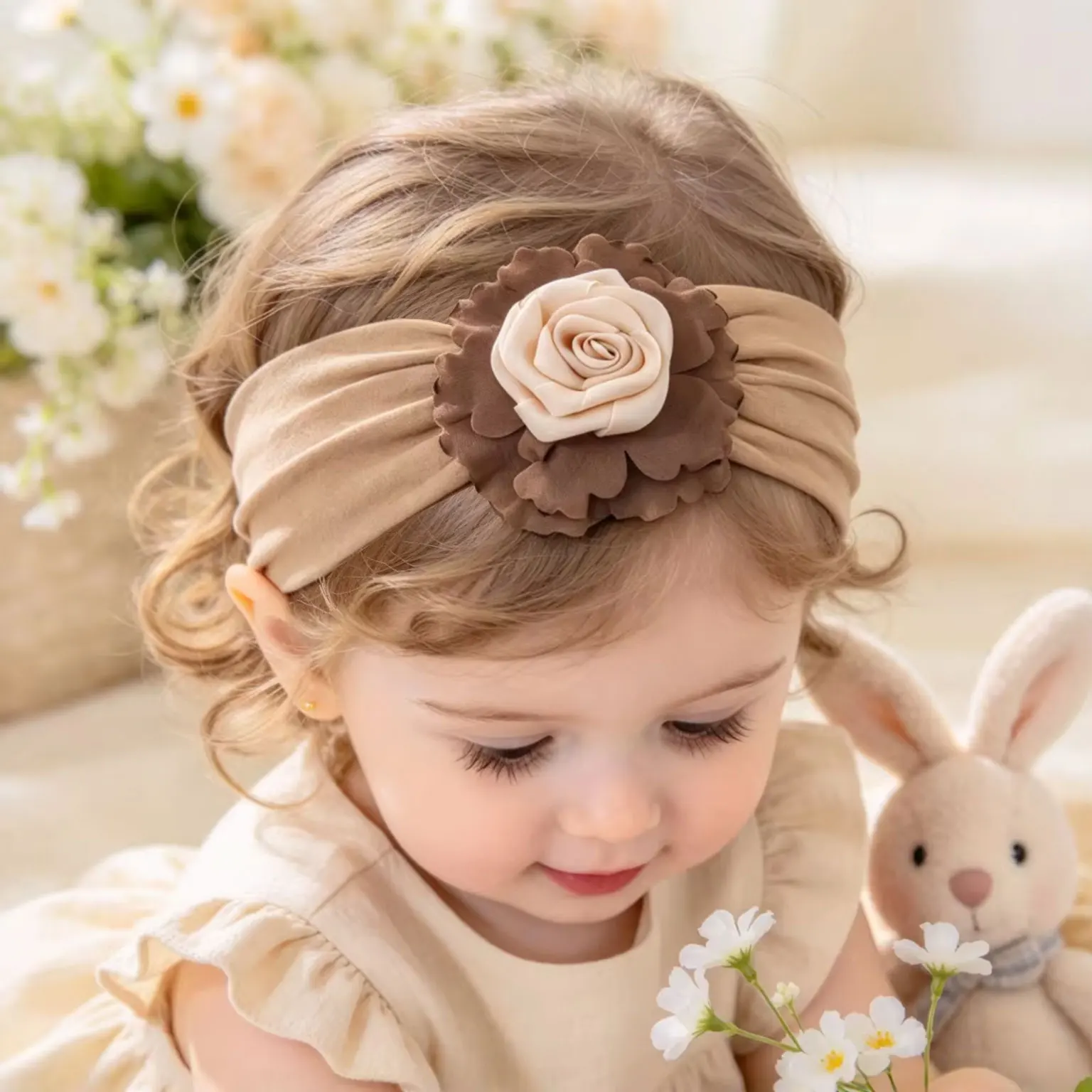 Headband for Newborn Baby Soft Elastic Nylon Girl Hair Bands Chiffon Rose Flower Infant Headwrap Toddler Hair Accessories