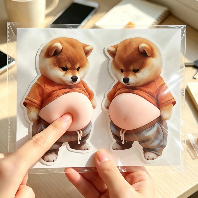 3D Squishy Shiba Inu Anti-collision Stickers Soft Pinch Belly Fridge Door Protector Cute Dog Stress Relief Decor 2 Pack