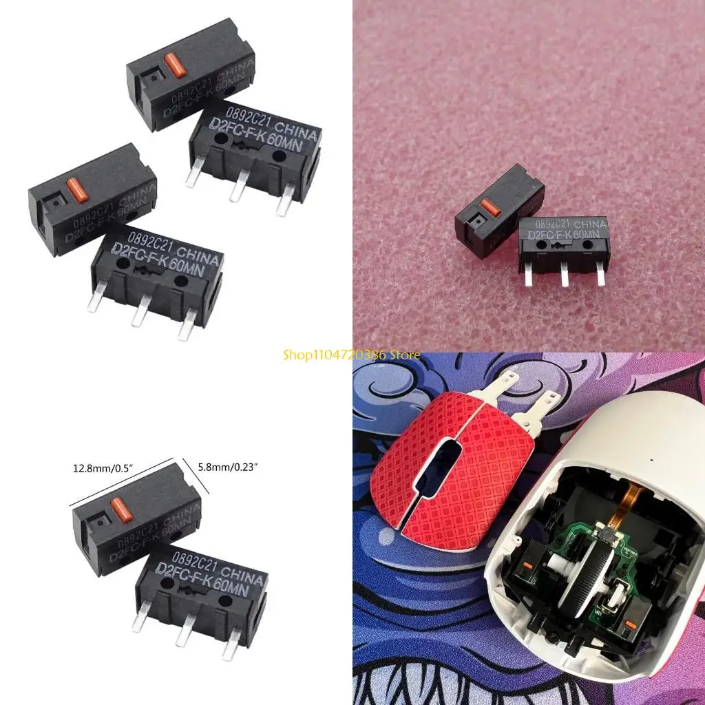 K0EA 4PCS Mouse Micro Switch D2FC-F-K(60M Clicks) Mouse Button Limit Switch Red Dot