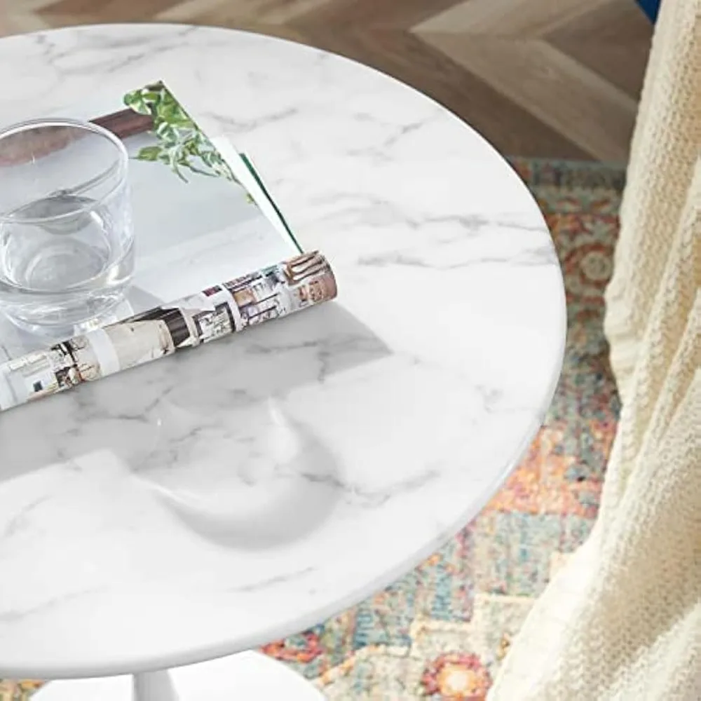 طاولة جانبية رخامية مستديرة بلمسة نهائية بيضاء #3