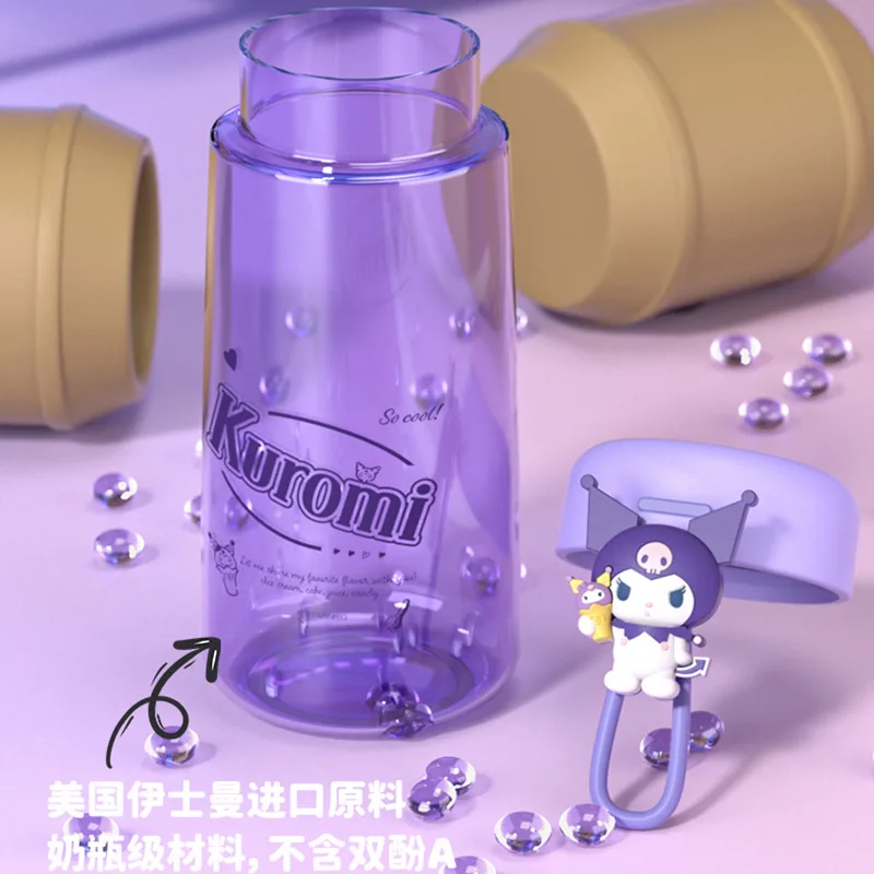 Botella de agua Sanrio Kawaii Kuromi Cinnamoroll, vaso de plástico de paja transparente, Tritan, Pochacco de Anime, regalo para el hogar, 350ML