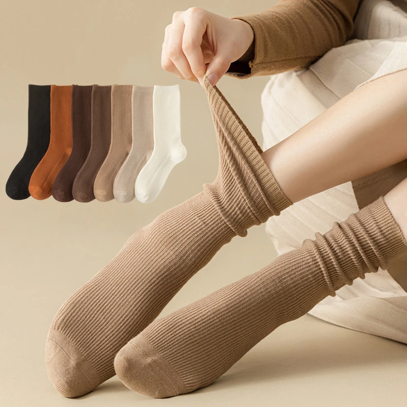 Women's Socks New Autumn Casual Simple Solid Color Winter Warm Socks For Women Korean Style Middle Tube Girls Pile Socks