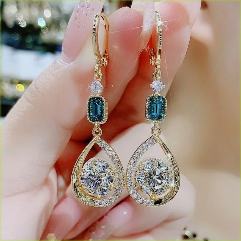 Neue Trendy Kristall Quaste Drop Ohrringe Für Frauen Temperament Elegante Opal Blatt Ohrring Braut Hochzeit Schmuck Großhandel