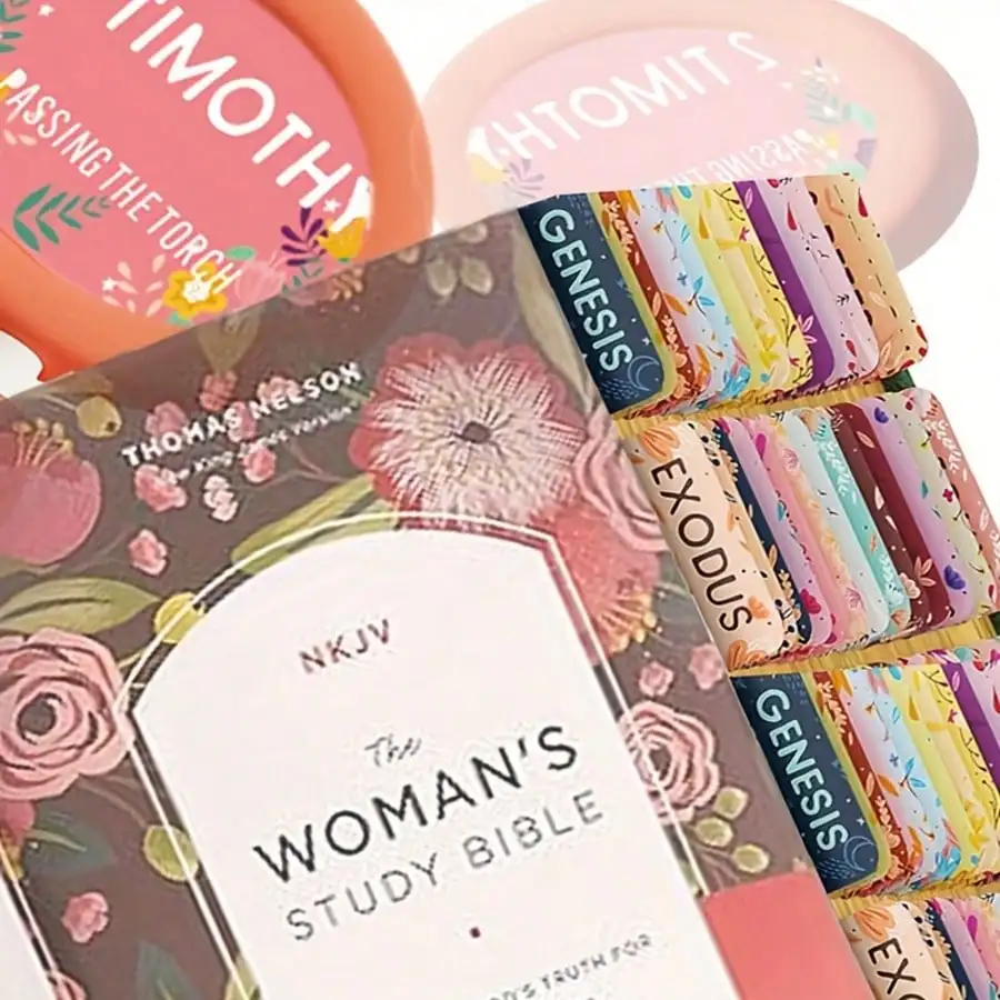 

Pastel Bloom Bible Tabs – 66 Peel-and-Stick Laminated, Large Print for Women's Bible Study