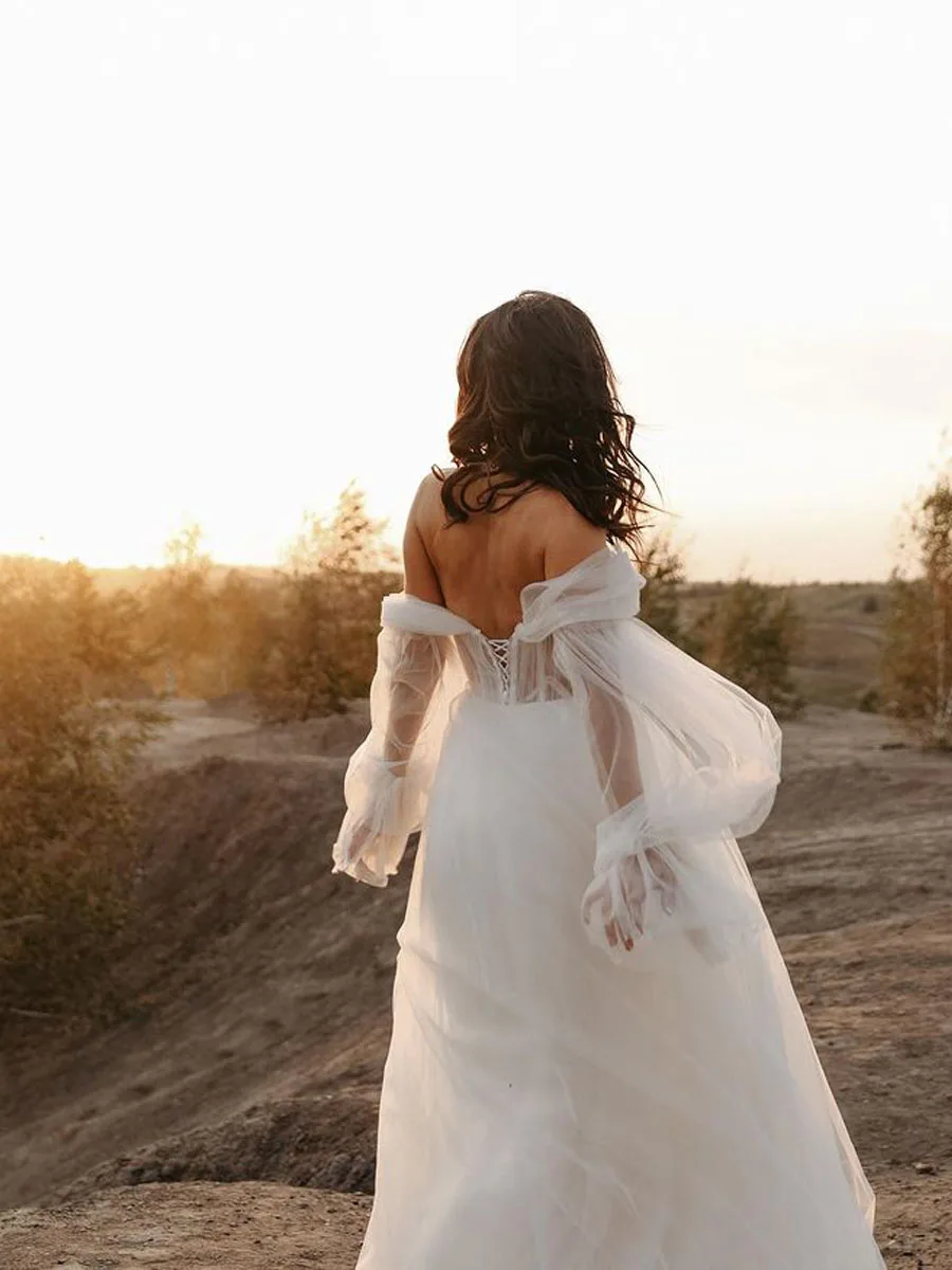 Robe De mariée en Tulle pour femmes, ligne a, épaules dénudées, sur mesure, élégante, modèle 2022