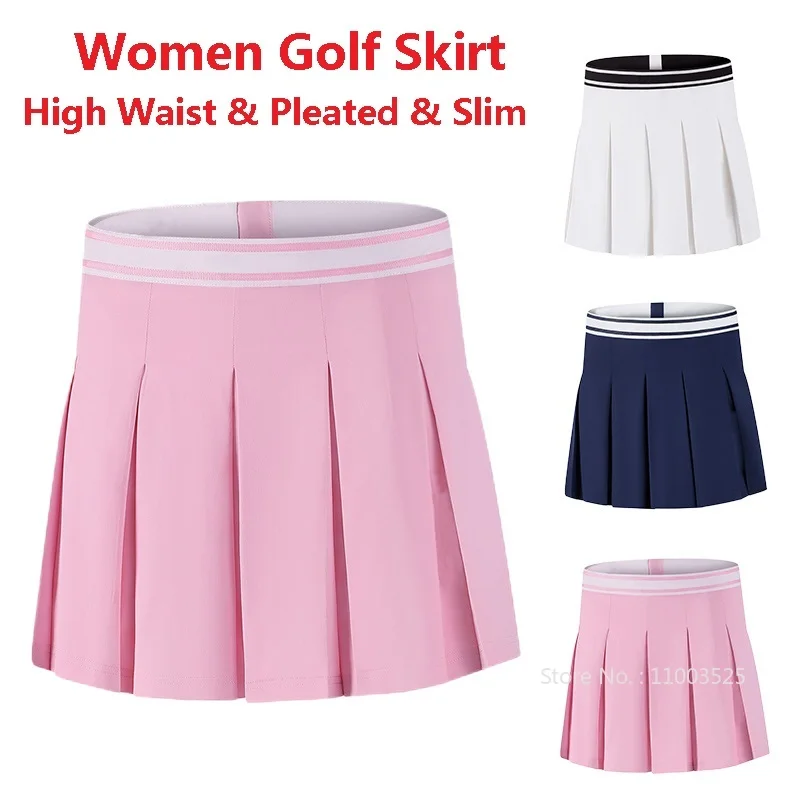 

Women Breathable Quick Dry Golf Skirt Lady Anti-light Pleated Mini Skort Women High Waist Sport Culottes Back Zipper Golf Skirt