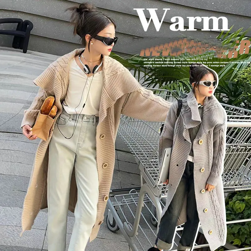 

Autumn Winter teenage girls long overcoat Thick sweater cardigan lapel outwear Fried Dough Twists knitting coat 14 kids clothes