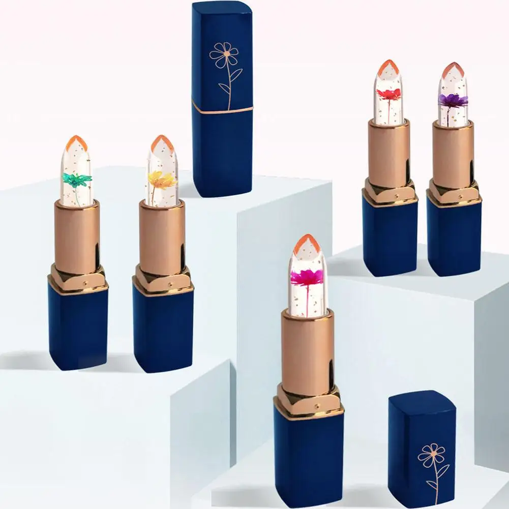 Bálsamo labial que cambia de Color con la temperatura, lápiz labial de flor de gelatina de cristal, brillo nutritivo, duradero, hidratante, taza antiadherente, maquillaje nuevo