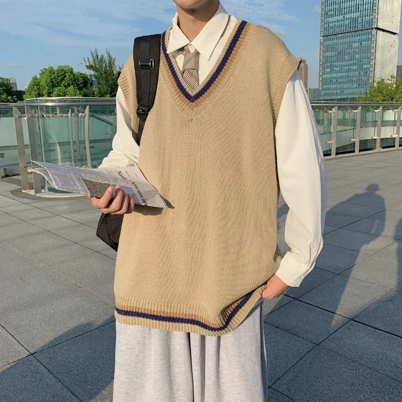 

Мужской вязаный свитер с v-образным вырезом, повседневная одежда в студенческом стиле, осенне-зимняя форма, одежда для пар, универсальная рубашка в гонконгском стиле