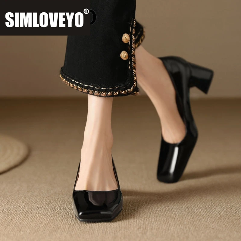 

SIMLOVEYO 2023, женские туфли-лодочки из лакированной кожи с квадратным носком на массивном каблуке 6 см, офисные женские туфли без шнуровки, маленький размер 32 33