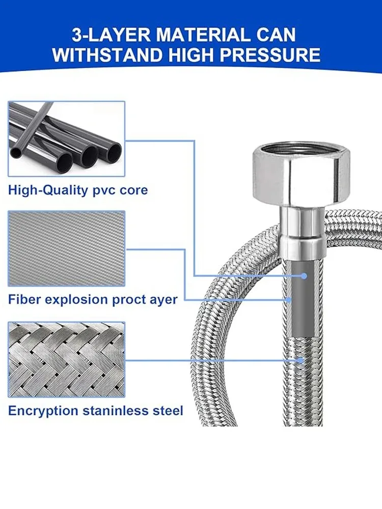 Hot and Cold Water Faucet Inlet Hose 304 Stainless Steel Faucet Braided Water Pipe  Heater Flexible Connecting Pipe
