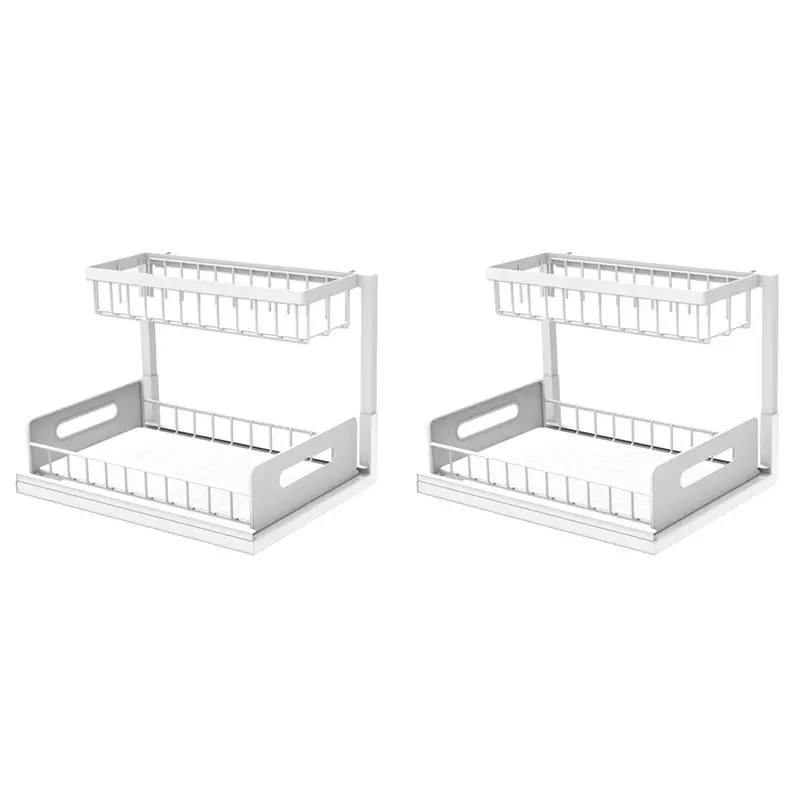 

【NEW-SALE】Slide Out Pull Out Cabinet Organizer Shelf, 2 Tier Under Sink Organizer, Metal Sliding Drawer, Under Sink And Storage