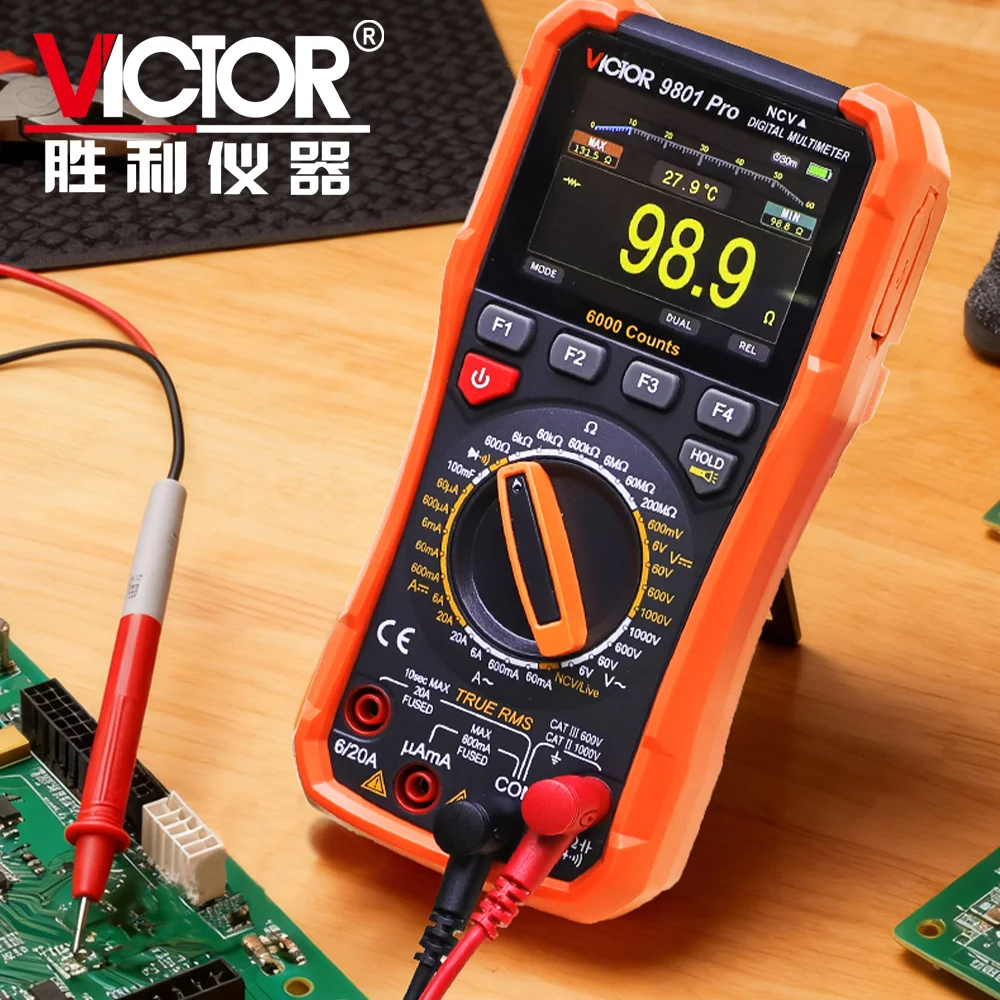 

VC9801pro Color Screen Rechargeable Multimeter 1000V/20A 5999Counts NCV/T-RMS Tester With Accessories 1800mAh type-c Charging