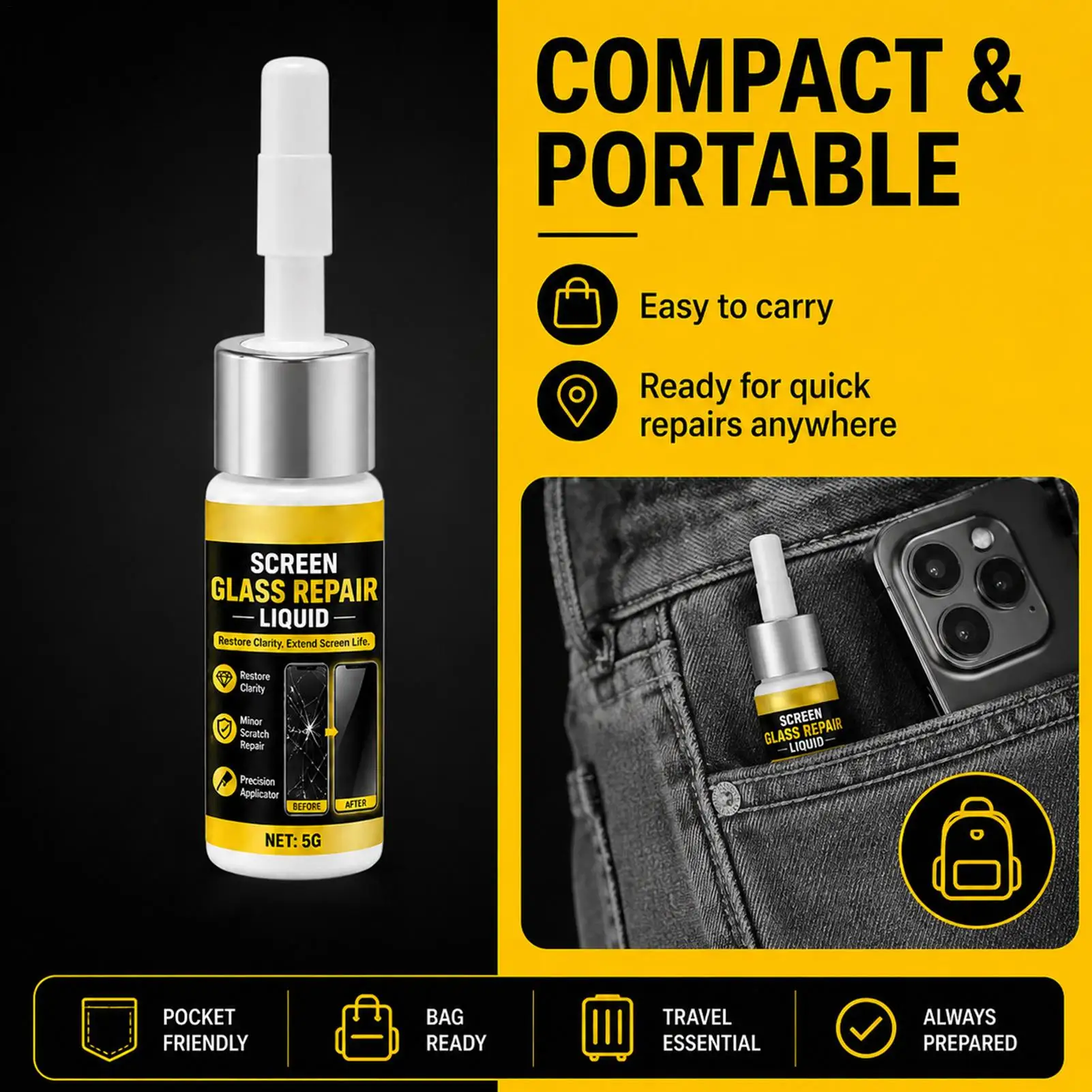  Screen Repair Liquid Glass Scratch Remover Filler Universal Quick Fix for Phone Tablet Watch Display Surfaces Daily Care