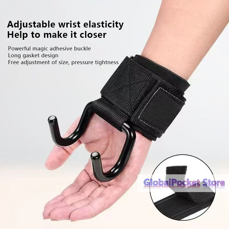 2PCS Weight Lifting Hook Grips With Wrist Wraps Hand-Bar Wrist Strap Gym Fitness Hook Weight Strap Pull-Ups Power Lifting Gloves
