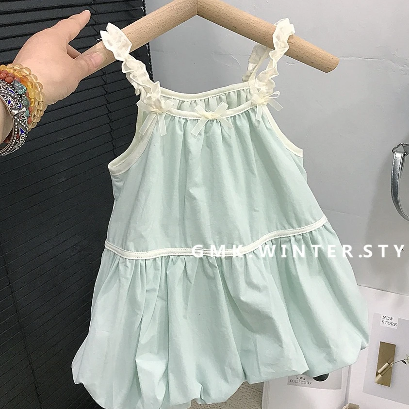 

Girls Skirt 2025 Summer New Childrens Clothing Korean Girl Baby Sweet Flower Bud Lantern Suspender Skirt Casual Simple Daily