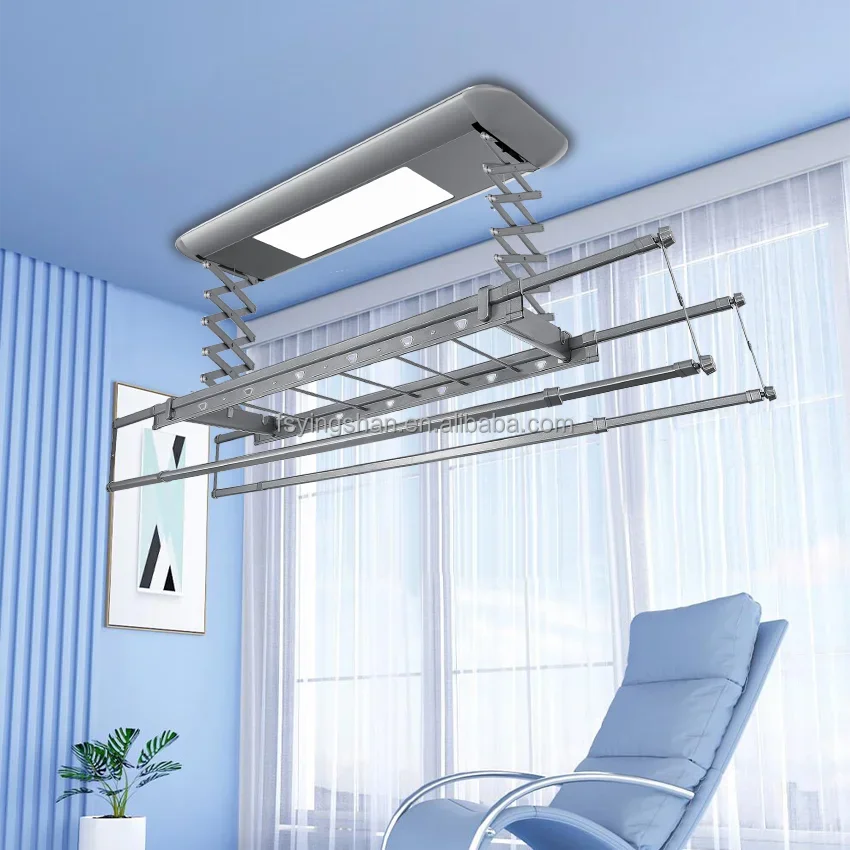 Electric 1m Aluminum Ceiling Mounted Clothes Dryer Rack Automated Semi-Automatic Retractable Balcony Cloth Hanger with 18W Ltd.