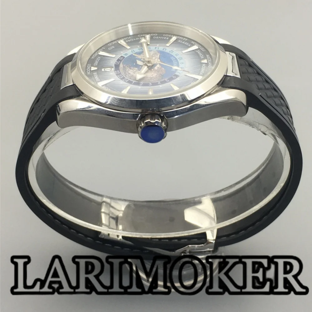 LARIMOKER 40MM Stainless Steel Watch NH35 Automatic Movement 6 O’clock Calendar Glass Back Cover Blue Green Dial Green Luminous