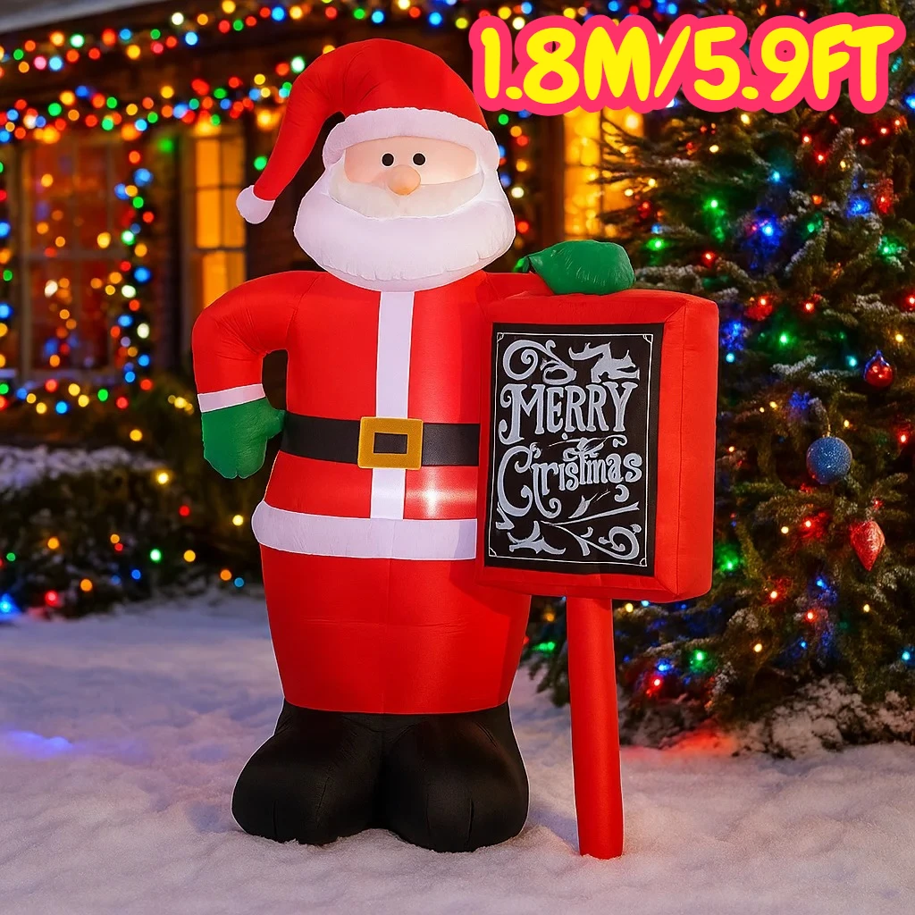 1.8 متر/5.9FT نفخ سانتا كلوز مع عيد ميلاد سعيد تسجيل أضواء LED ديكور المنزل اللعب ساحة عيد الميلاد عطلة الإضاءة في الهواء الطلق ديكور
