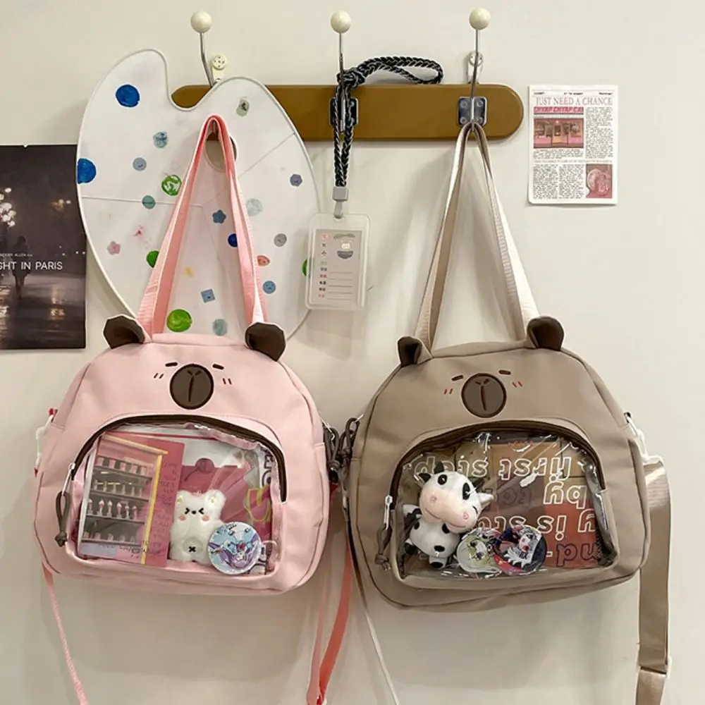 

Fashion Japanese Style Capybara Shoulder Bag Large Capacity Harajuku Transparent Itabag Badge Display Pvc Canvas Tote Bag Girls