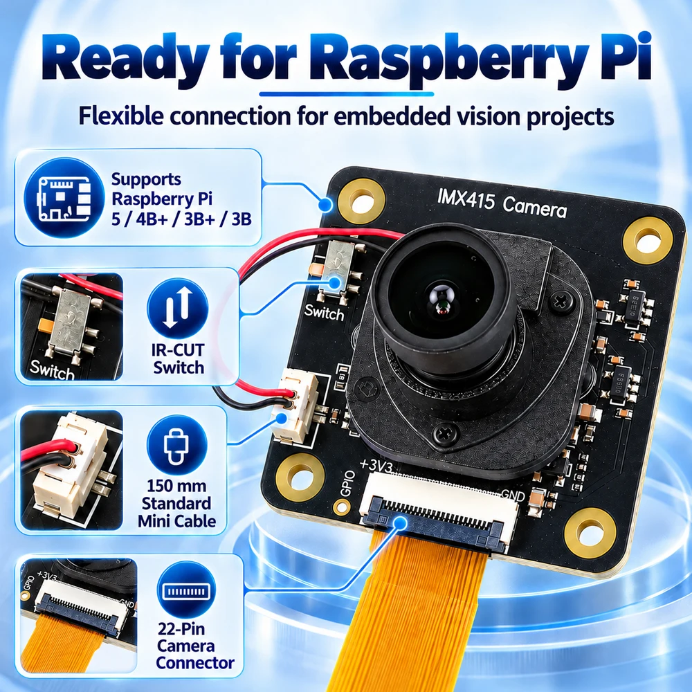 Neues IMX415 Kameramodul für Raspberry Pi5 4 4B 3B+ ZERO 2 W 3840*2160 HD 8MP IR-CUT Einstellbares Objektiv 98 Grad – Detail 5