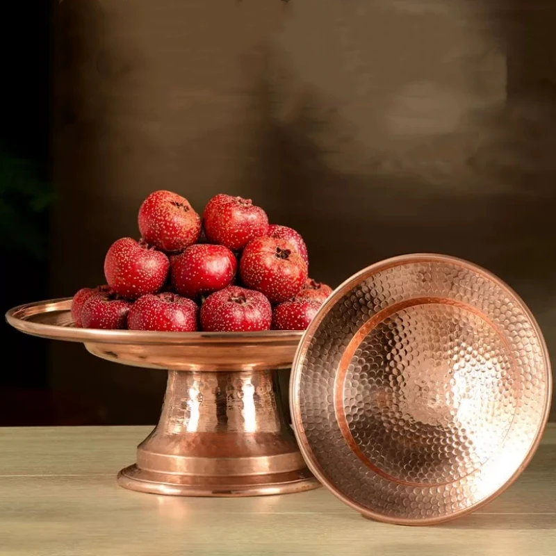 

Tibetan Fruit Altars Tray,Buddhism Red Copper Plate,Handicraft Engraving Hammer Texture Dish,Tantra Buddhist Item Decorative