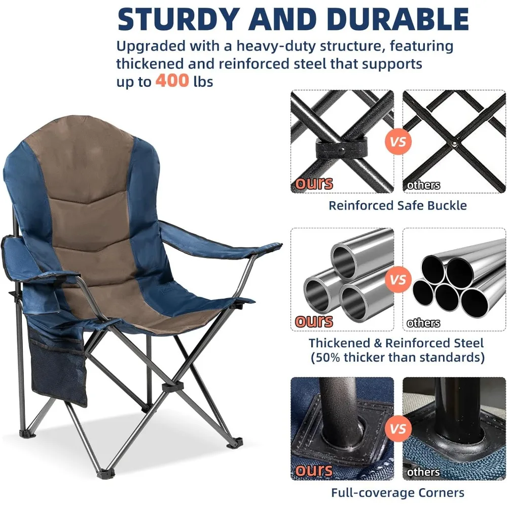 Confezione da 2 sedie da campeggio pieghevoli per adulti - Sedie da giardino portatili imbottite con schienale alto, capacità 400 libbre, braccioli regolabili -