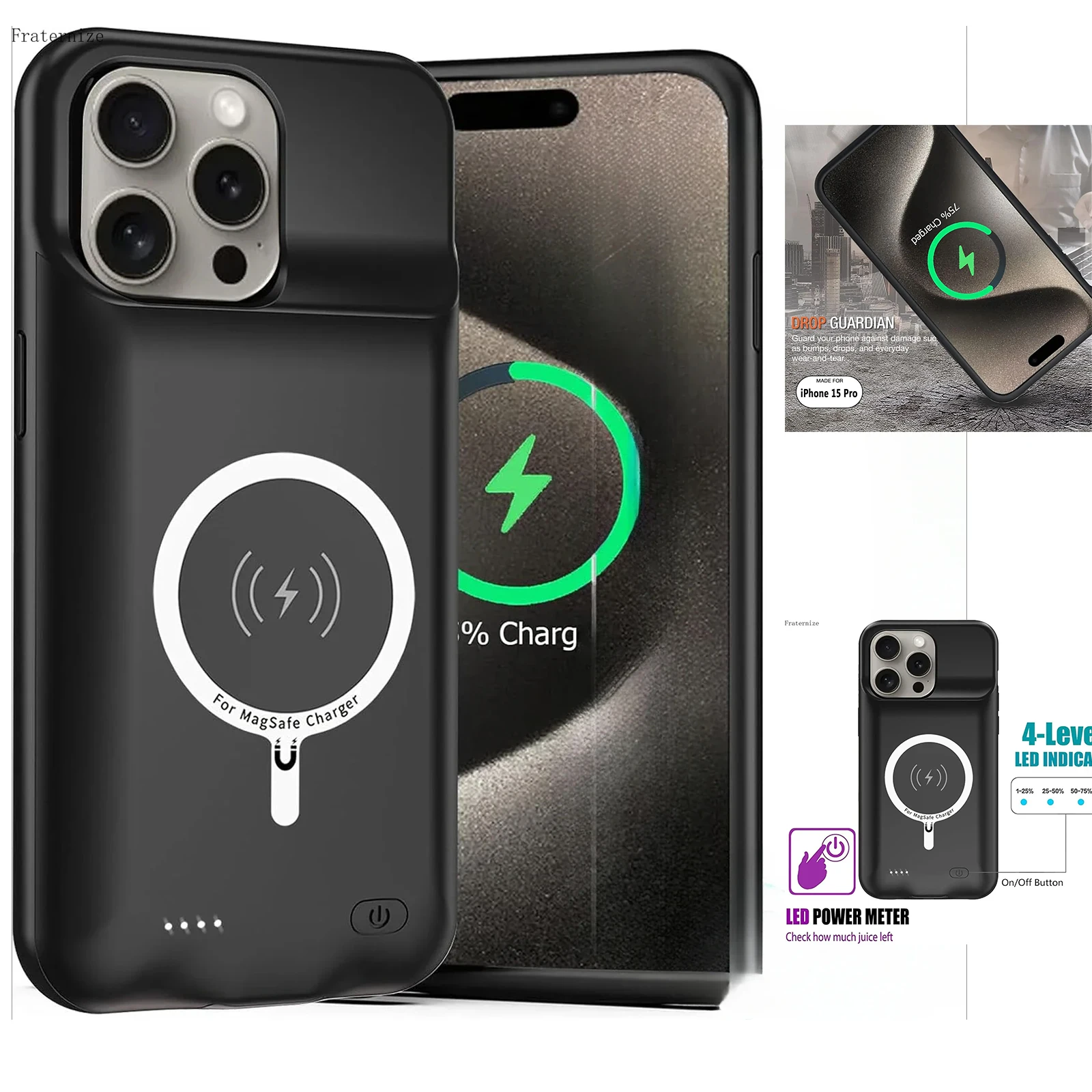 

Wireless Charging Battery Charger Case For iPhone 15 Pro Power Bank Smart Magnetic Charging Cover For Magsafe Battery Pack 7000