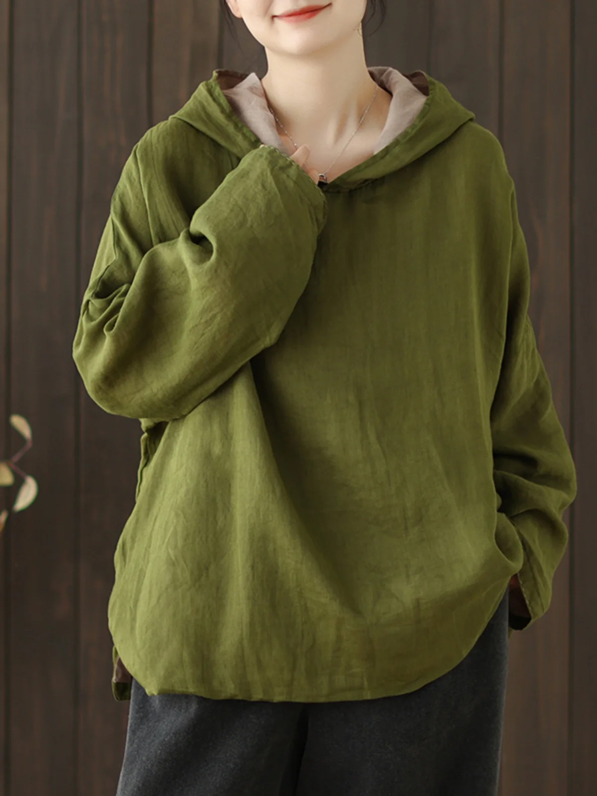 

Свободный худи-топ из льна для женщин, универсальный, повседневный, удобный, с длинными рукавами, для зимы, как базовая одежда