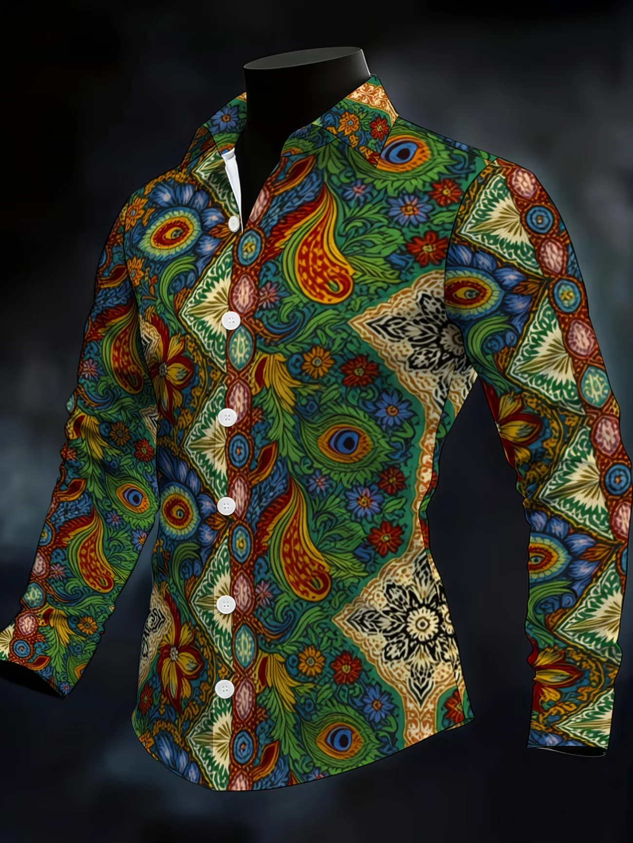 New men's fashionable luxury long sleeved shirt with high-definition 3D animal print shirt and line pattern top