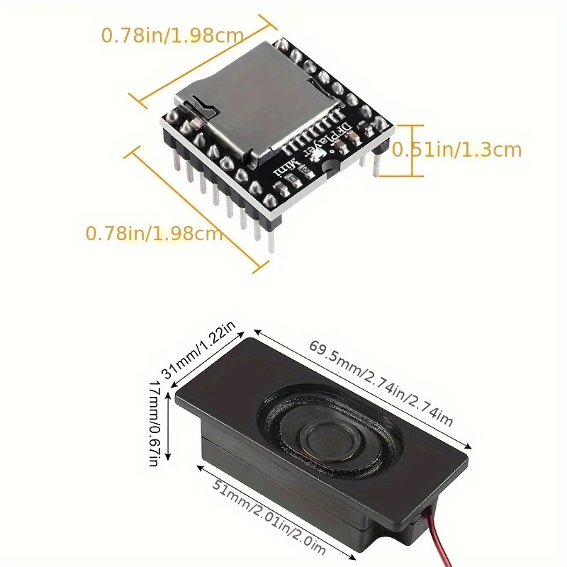 2PCS 3 Watt 8 Ohm Micro Speaker with JST-PH2.0+1PC Mini MP3 Player Audio Module  Supporting TF Card U-Disk IO/Serial Port/AD