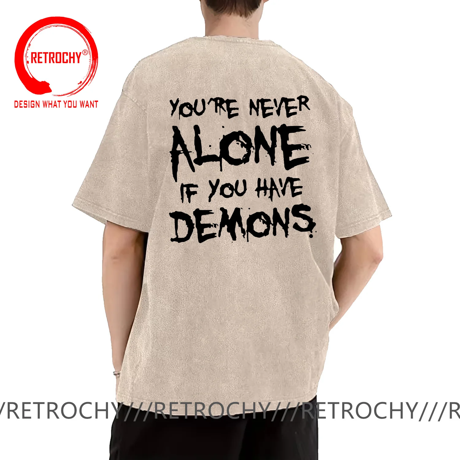 You're Never Alone If You Have Demons T Shirt Women Men tshirt Vintage Washed Cotton T-Shirt Men Breathable Versatile streetwear