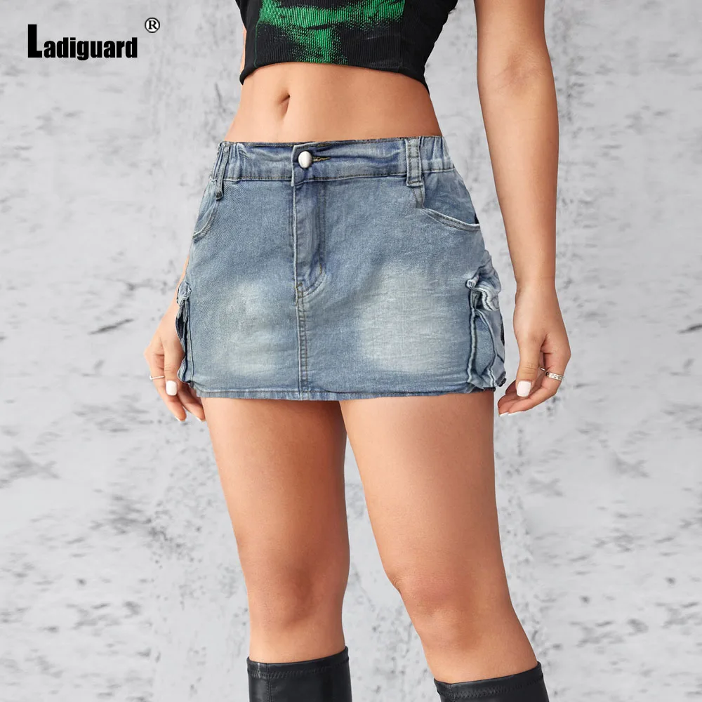 

2024 Ladies Vintage Stand Pocket Denim Shorts Skirt Women Fashion Short Jeans Slimming Bodycon Female Pencil Demin Mini Skirts