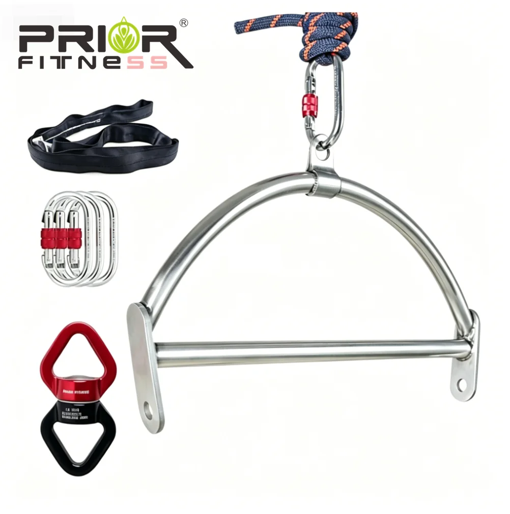PRIOR FITNESS Dual-Use Aerial Pull-Up Bar, 58cm Stainless Steel Arc-Shaped Suspension Bar, 2-in-1 Multi-Hang Fitness Equipment