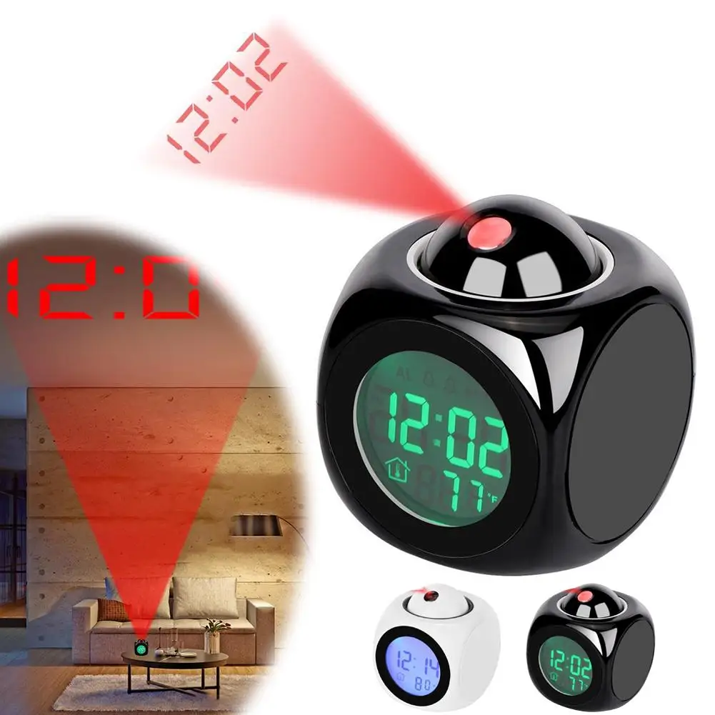Creative LCD Digital Projection Laser Alarm Clock Display Function Clock Home Time Decor Voice Temperature Table Report I2L6