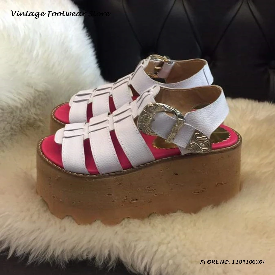 

Gladiator Buckle Strap Platform Sandals Round Open Toe Height Increasing Casual Shoes Women's Spring Summer Street Style Sandals