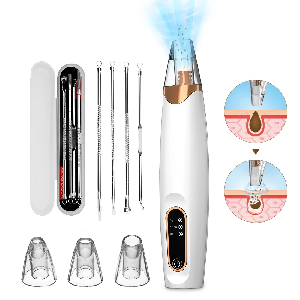 مزيل الرؤوس السوداء منظف مسام الوجه 3 قوة شفط الكهربائية بثرة حب الشباب النازع أداة للوجه والأنف طقم مكنسة الرؤوس السوداء